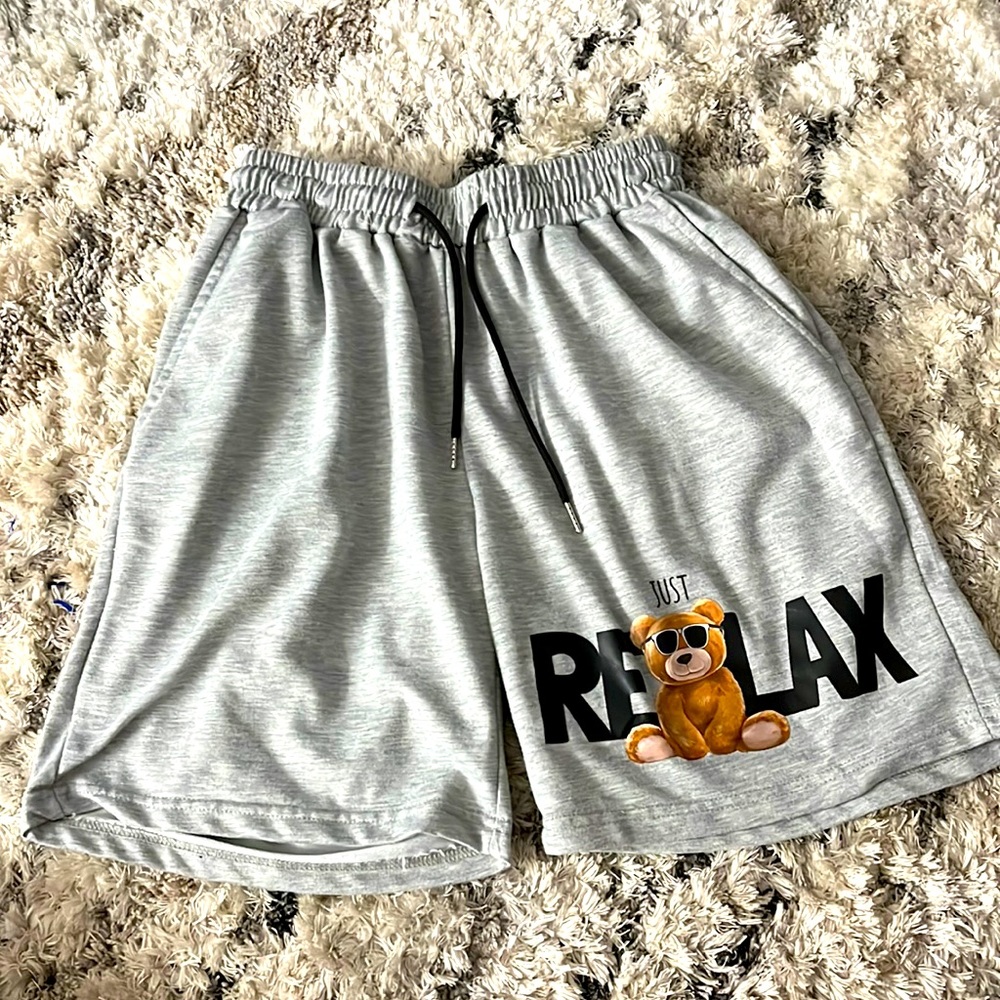 Gray sweat shorts.